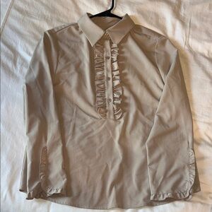 DREW Beige Ruffle Front Blouse